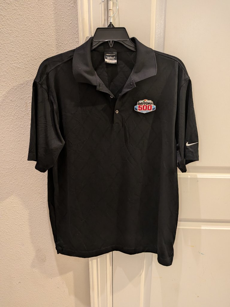 Nike Daytona International Speedway Polo Shirt Mens Large Dri Fit Black Nascar